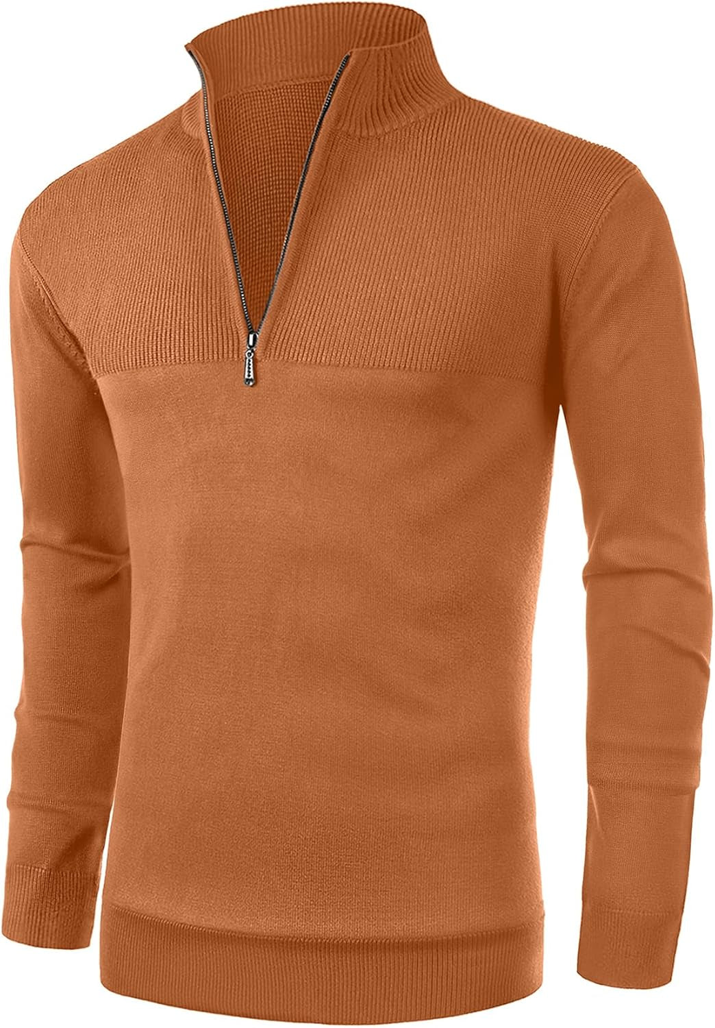 Mens Slim Fit Zip up Mock Neck Polo Sweater Casual Long Sleeve Sweater and Pullover Sweaters with Ribbing Edge