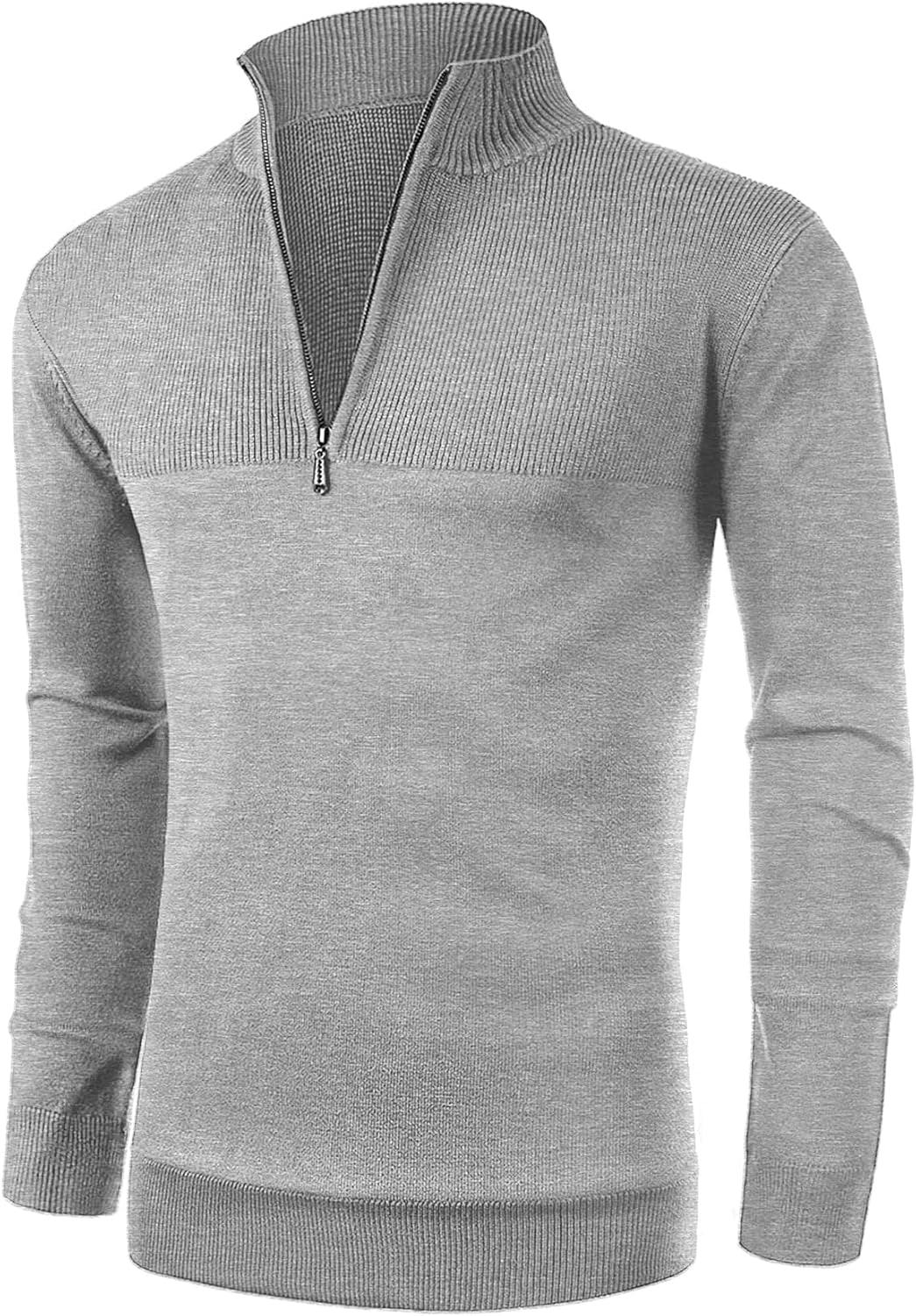 Mens Slim Fit Zip up Mock Neck Polo Sweater Casual Long Sleeve Sweater and Pullover Sweaters with Ribbing Edge