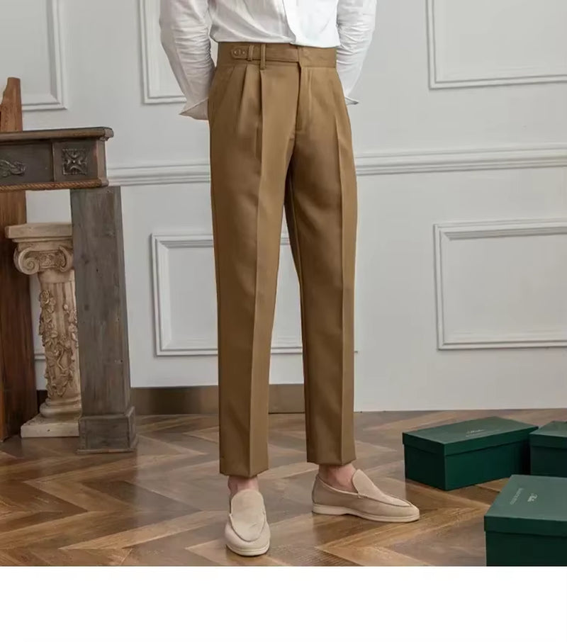 High Waisted Men Straight Casual Suit Pants High Quality Naples Pants British Elegant Trousers Apricot Black Banquet Wedding