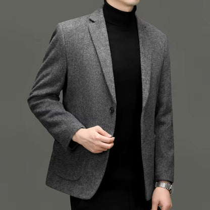 Men Cashmere Blazers Gray Coffee Black Sheep Wool Suit Jackets Slim Fit Design Middle Class Outfit Old Money Style Clothes 2024