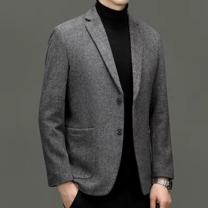 Men Cashmere Blazers Gray Coffee Black Sheep Wool Suit Jackets Slim Fit Design Middle Class Outfit Old Money Style Clothes 2024