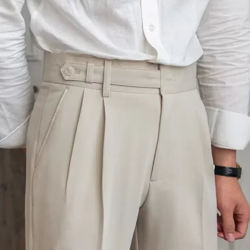 High Waisted Men Straight Casual Suit Pants High Quality Naples Pants British Elegant Trousers Apricot Black Banquet Wedding