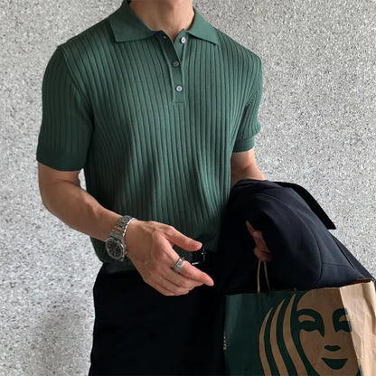 Men Short Sleeve T Shirt Knit Polo T-Shirts Casual Social Shirts Korean Harajuku T Shirts Slim Soild Retro Tops Tees Man Clothes