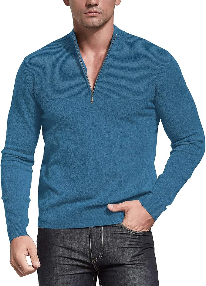 Slim Fit Zip up Mock Neck Polo Sweater