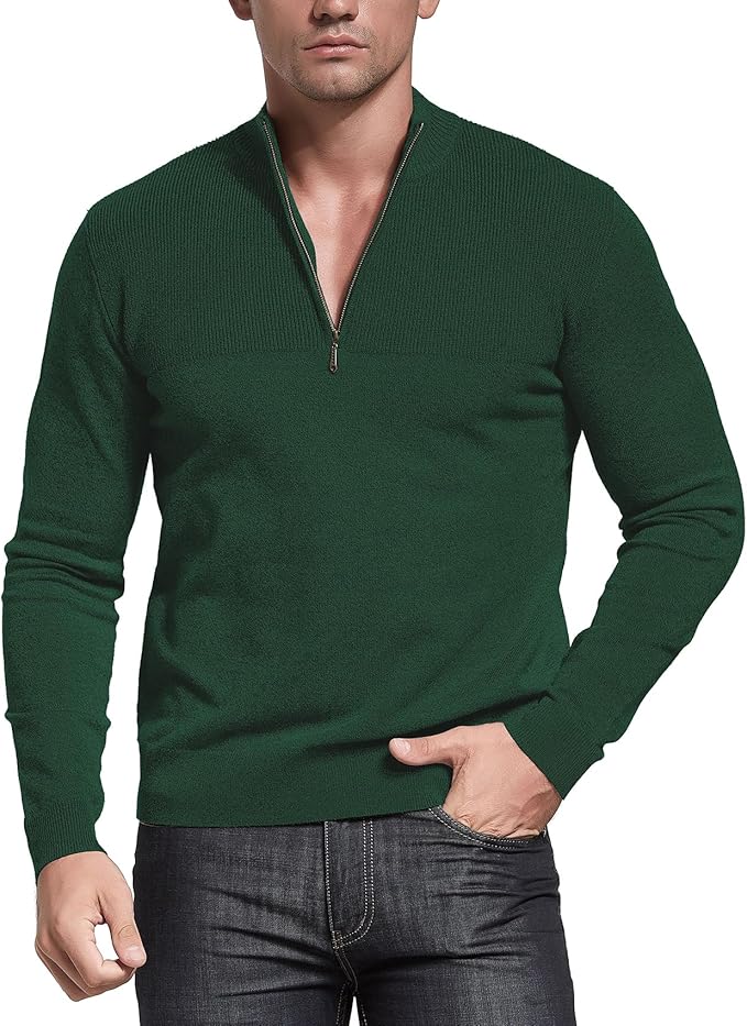 Slim Fit Zip up Mock Neck Polo Sweater