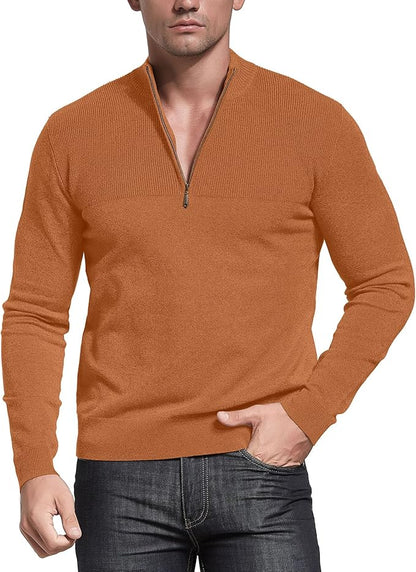 Slim Fit Zip up Mock Neck Polo Sweater