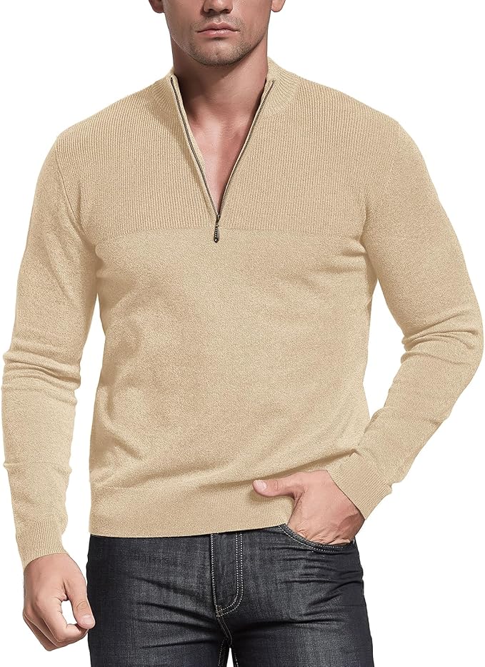 Slim Fit Zip up Mock Neck Polo Sweater