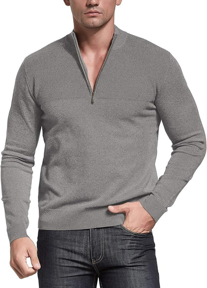 Slim Fit Zip up Mock Neck Polo Sweater