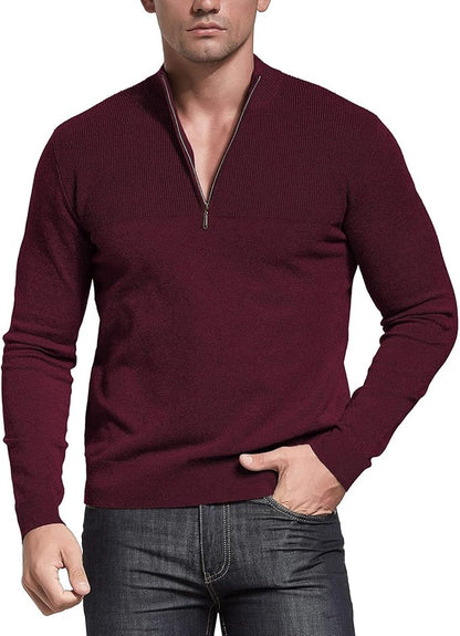 Slim Fit Zip up Mock Neck Polo Sweater