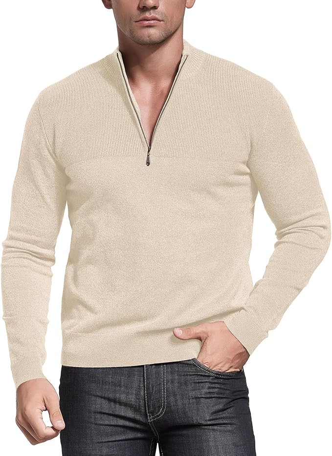 Slim Fit Zip up Mock Neck Polo Sweater