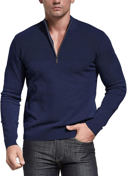 Slim Fit Zip up Mock Neck Polo Sweater