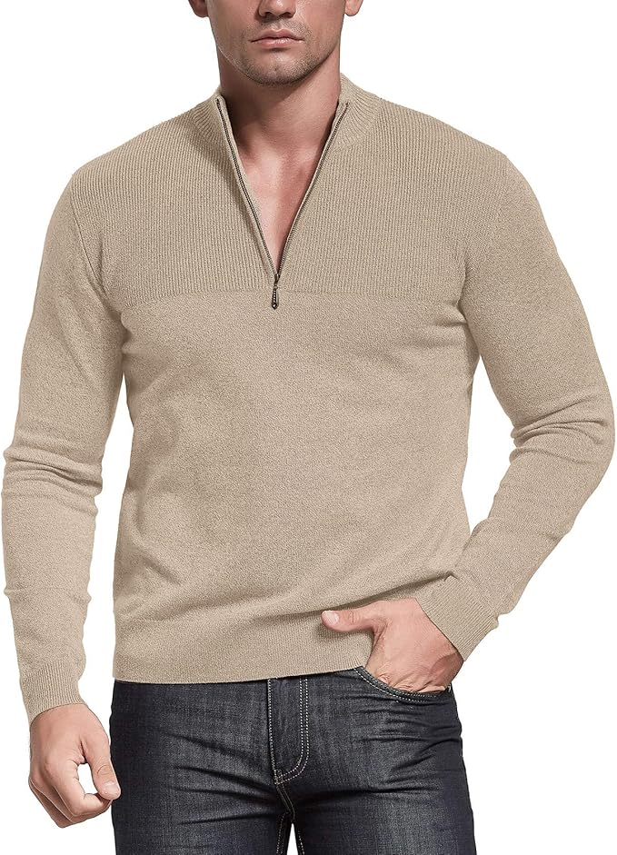 Slim Fit Zip up Mock Neck Polo Sweater