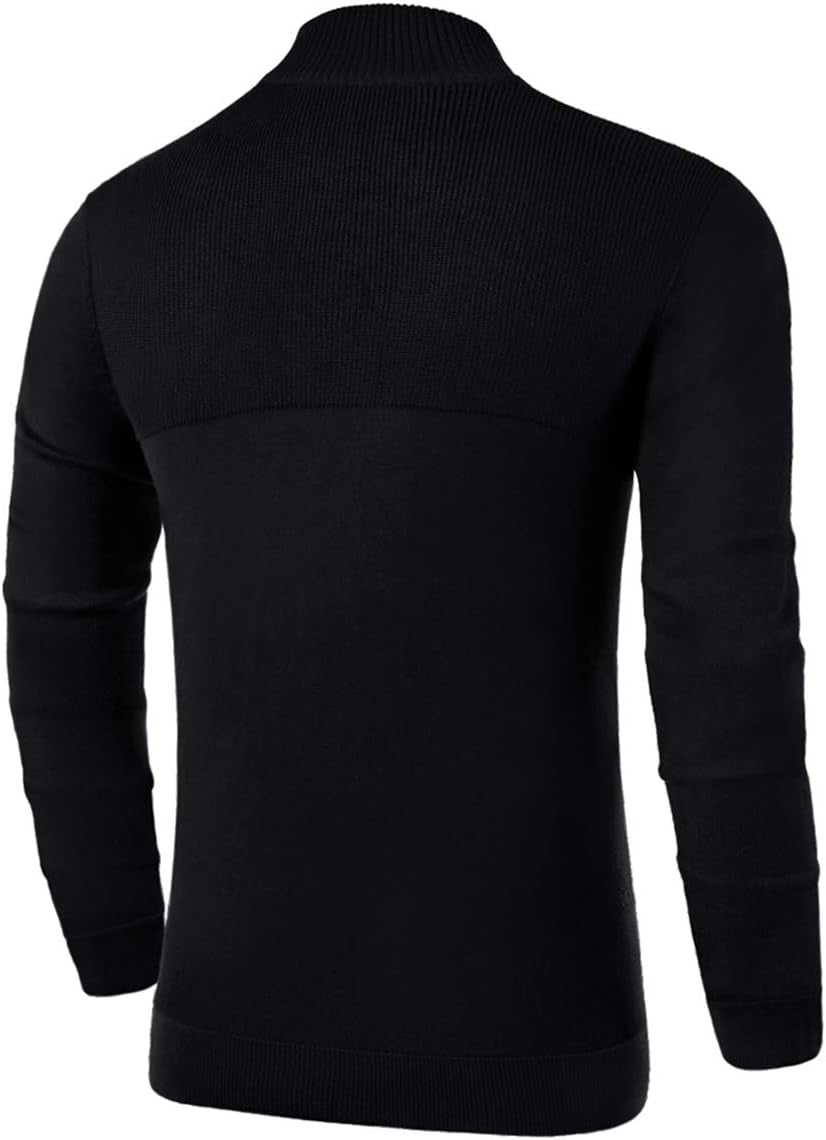 Mens Slim Fit Zip up Mock Neck Polo Sweater Casual Long Sleeve Sweater and Pullover Sweaters with Ribbing Edge