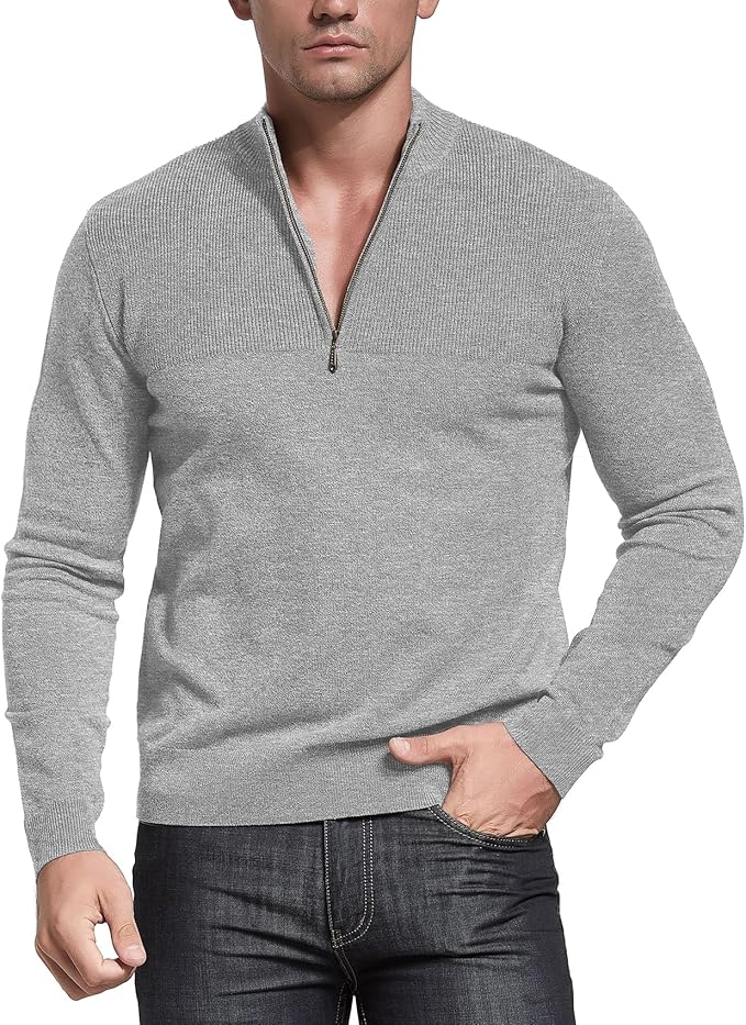 Slim Fit Zip up Mock Neck Polo Sweater