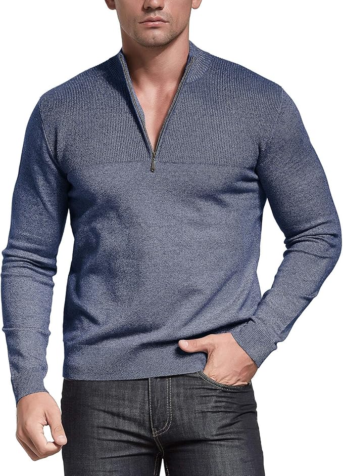 Slim Fit Zip up Mock Neck Polo Sweater