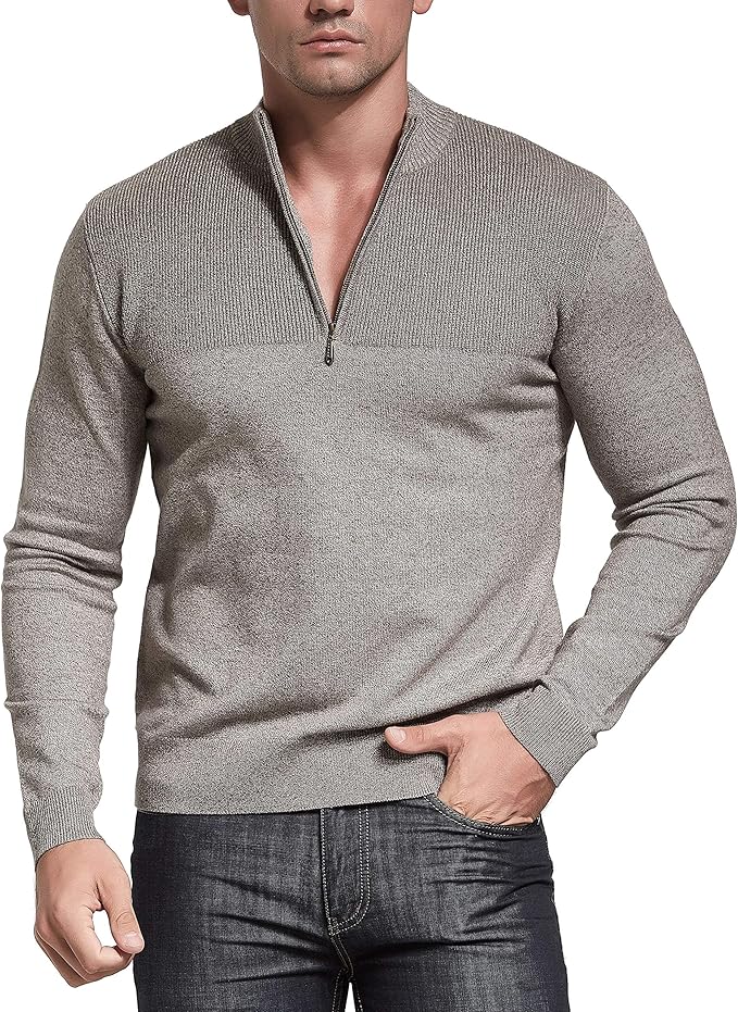 Slim Fit Zip up Mock Neck Polo Sweater