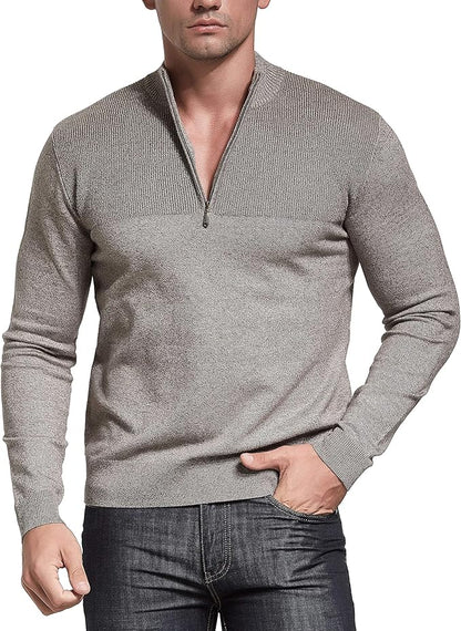 Slim Fit Zip up Mock Neck Polo Sweater