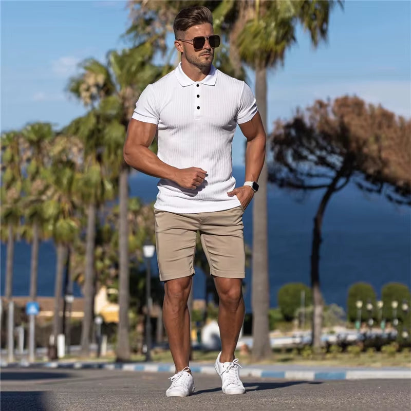 Summer Breathable Polo Shirt Male Cotton Solid Gym Fitness Mens Slim Fit Fashion Brand Polo Shirts Short Sleeve plus Size