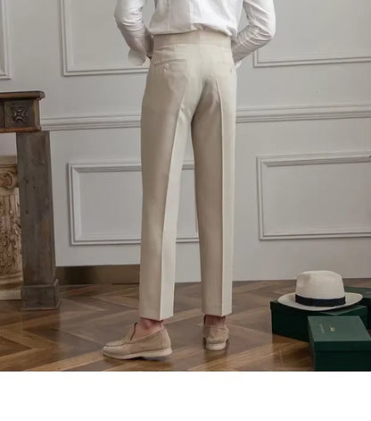 High Waisted Men Straight Casual Suit Pants High Quality Naples Pants British Elegant Trousers Apricot Black Banquet Wedding