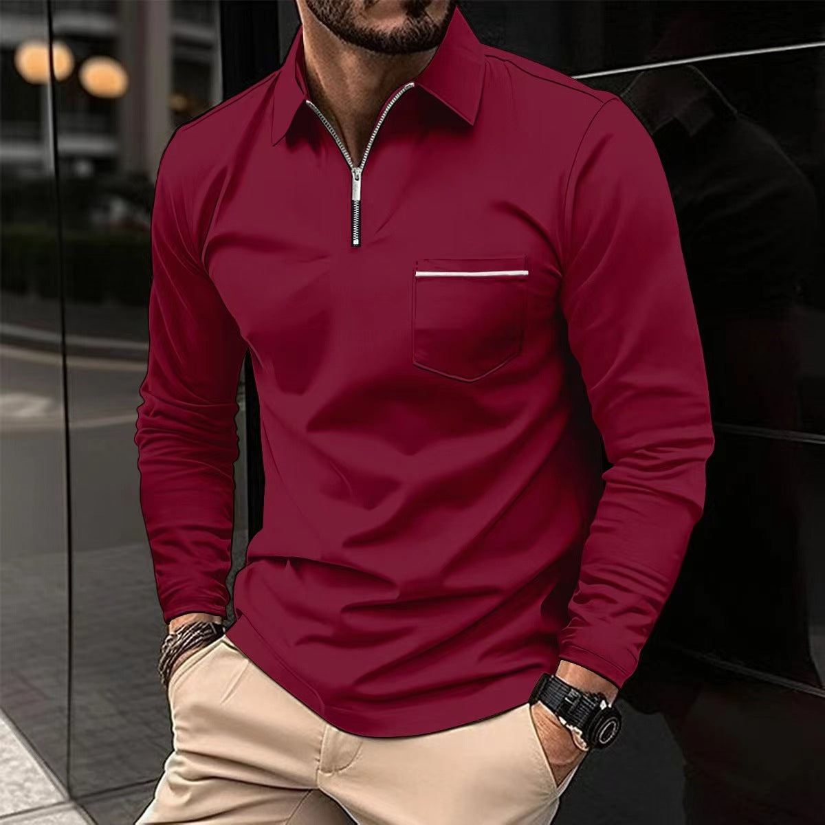 Autumn Polo Shirt Zipper Men'S Long Sleeve Polo Shirt