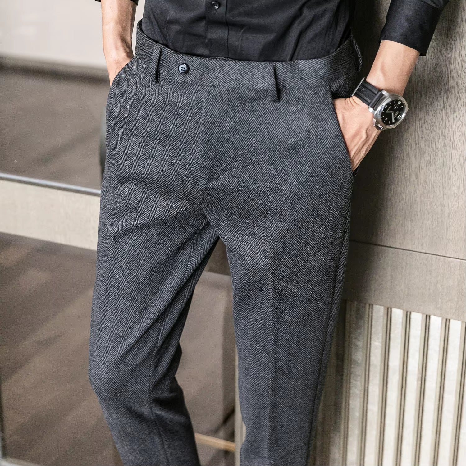 Woolen Office Suit Pants Men Slim British Style Wool Business Formal Dress Trousers 2020